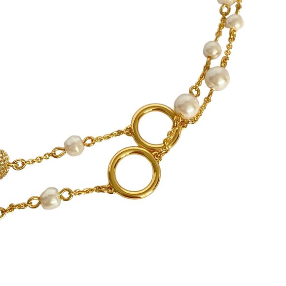 Talbots Pearls Rhinestone Balls Elegant Gold Tone Long or Double Necklace 36in - Picture 9 of 11